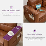 TYBOATLE 65" Faux Leather Sofa Couches for Living Room, Mid-Century Modern Tufted Comfy Loveseat w/USB Charging Ports and Wide Arms, 2 Seater Office Small Couch for Small Space Bedroom, Brown TYBOATLE