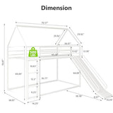 YIORTWO House Bunk Bed Twin-Over-Twin Low Metal Frame with Roof Fun Convertible Slide & Full Safety Guardrails Durable Toddler Bunk Bed with Montessori Floor Design,White YIORTWO