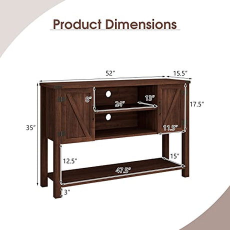 Giantex Buffet Sideboard, Farmhouse Wood Cupboard w/ 2 Storage Cabinets & 2-Tier Open Shelf, Spacious Countertop, Adjustable Shelves, Anti-Tipping, for Kitchen Living Room (Brown) Giantex
