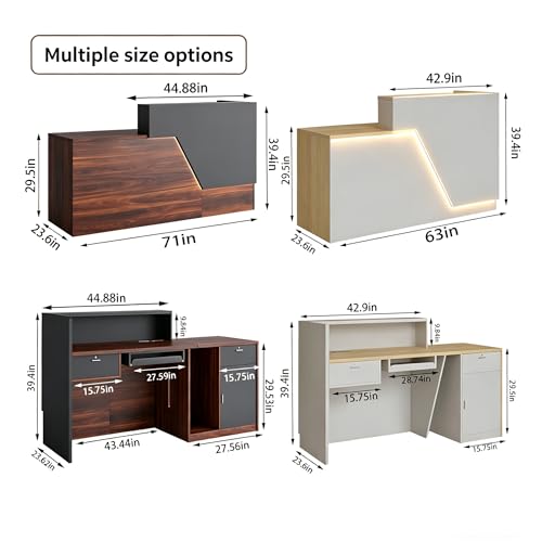 ansespl L Shaped Reception Desk with Counter,63/71inch Reception Room Table with Lockable Drawers & Keyboard Tray, for Office, Salon, Hotel & Clinic