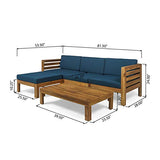 Christopher Knight Home Alice Outdoor 5 Piece Acacia Wood Sofa Set, Teak Finish, Dark Teal Christopher Knight Home