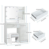 Teousev Small Vanity Desk with Mirror and Lights,White Vanity with 6 Drawers 6 Shelves 1 Chair,3 Lighting Colors Adjustable,31.5" L*14.2" W*51.2" H Teousev