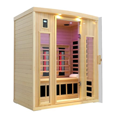 KUNSANA Ceramic Infrared Sauna 3 Person, Low EMF Infrared Saunas for Home, Hemlock Indoor Sauna Room, 2- in - 1 Heating Panels, Bluetooth Speakers, Chromotherapy Lights KUNSANA