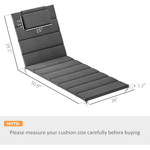 Outsunny Outdoor Lounge Chair Cushion Set of 2, 80" x 26" UPF50+ 230gsm Olefin and 25D High-Density Foam, Foldable Patio Chaise Lounge Cushion Set, Fade Resistant for Lawn Pool, Dark Gray