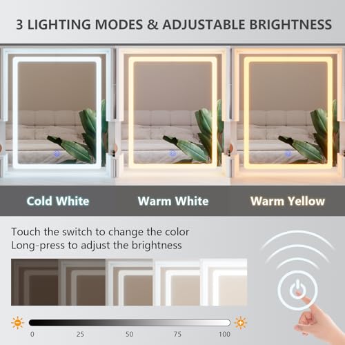 White Vanity Desk with Mirror, Lights and Charging Station - Large Makeup Table Set with RGB Cabinets and 3 LED Light Modes CSZZD