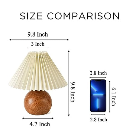 KUNJOULAM Cute Small Pleated Lamp, Modern Bedside Nightstand/Table Lamp with Beige Lampshade, Metal Base for Bedroom, Home Office, Living Room, Kids Dorm with E12 Bulb KUNJOULAM