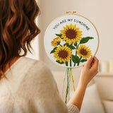 Nuberlic Sunflower Embroidery Kit for Beginners -Adults Starter Cross Stitch Kit DIY Needlepoint with Hoop, Pre-Printed Fabric, Threads & Step-by-Step Guide