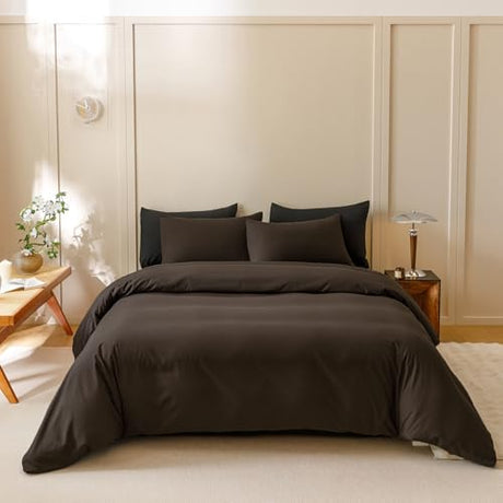 KAREVER Dark Brown Comforter Set Queen Size Deep Brown Bedding Set 3 PCs Deep Coffee Color Comforter Set Fluffy Blanket Queen Size KAREVER