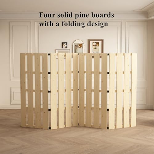 LOBOTOU Queen Size Foldable Wood Bed Slats, Breathable Wooden Mattress Support Base, Japanese Tatami Floor Bed Frame for Guest Bedroom, Easy to Store (Queen (U.S. Standard)) LOBOTOU