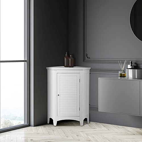 Teamson Home Glancy Wooden Small Corner Freestanding Floor Cabinet with 1 Adjustable Shelf 2 Storage Spaces 1 Door and 1 Chrome-Finished Knob, White Teamson Home