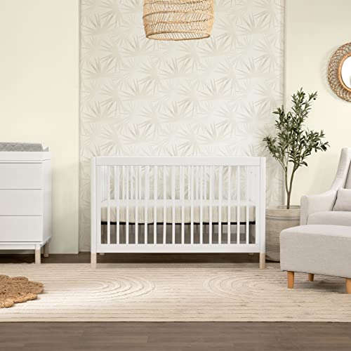 Babyletto Gelato 4-in-1 Convertible Crib with Toddler Bed Conversion in White and Washed Natural, Greenguard Gold Certified babyletto