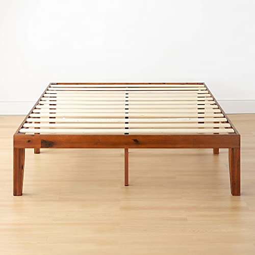 Mellow Naturalista Classic 16 Inch Solid Wood Platform Bed with Wooden Slats, Cherry, Queen Mellow