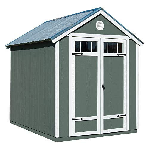 Handy Home Products Garden Shed 6x8 Do-it-Yourself Wooden Storage Shed with Metal Roof Handy Home Products