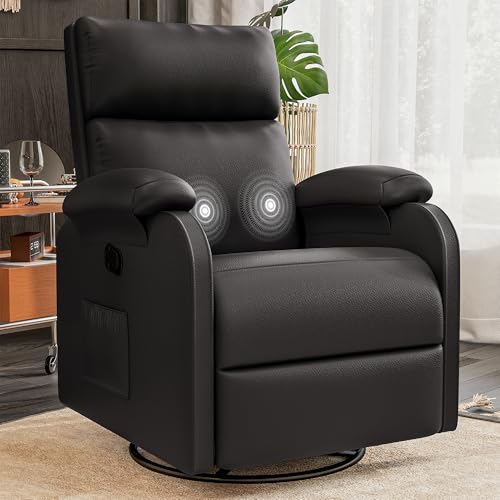 Homall Recliner Chair, 360 Swivel Rocking Chair for Adults, Massage Nursery Chair with Adjustable Backrest and Footrest, PU Leather Glider Rocker Recliners with Side Pocket for Living Room (Black) Homall