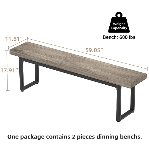 STHOUYN 59” Dining Bench Pair of 2 for 6-8 Person, Farmhouse Indoor Kitchen Table Benches, Bed Bench, Industrial Shoe Bench, Entryway Benches (Grey 2pcs) STHOUYN