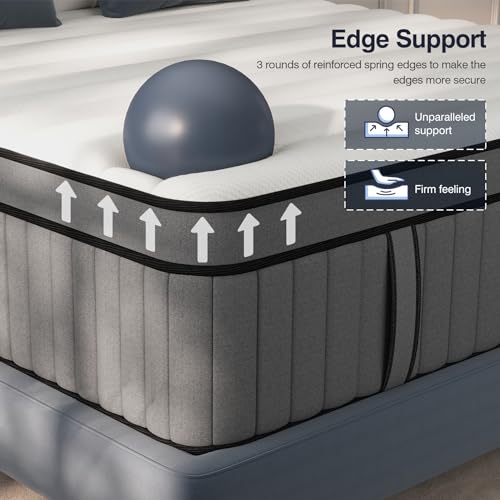 DIFAME King Size Mattress,16 Inch Hybrid King Mattress in a Box,Memory Foam Mattress King Size with Individual Pocket Spring,Medium Firm Mattress for Pressure Relief,Edge Support