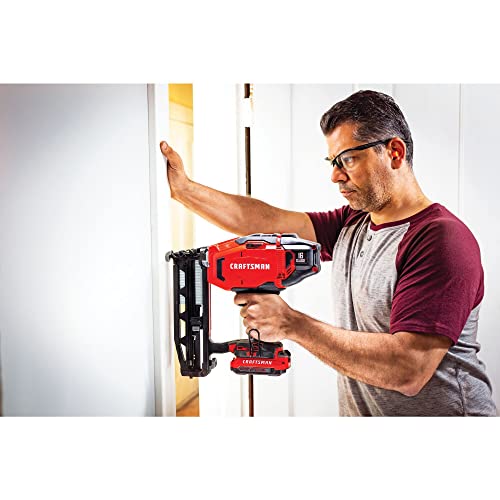 CRAFTSMAN V20 Cordless Finish Nailer Kit, Nail Gun, 16GA, 2-1/2 Nails, Battery and Charger Included (CMCN616C1) - WoodArtSupply