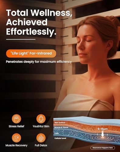 PAETA Infrared Sauna | 1-Person Indoor Dry Sauna with 5 Carbon Heaters | Fast & Even Heating Low EMF | Bluetooth & Chromotherapy for Home Sauna(Wooden) PAETA