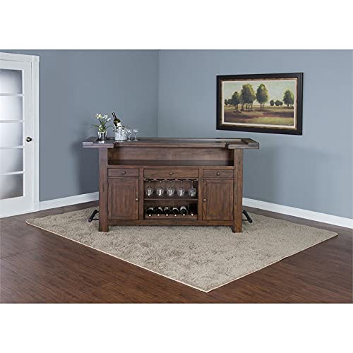 Pemberly Row 78" Farmhouse Wood Freestanding Island Home Bar Unit, Stemware Rack, Wine Rack, Storage Cabinets, for Kitchen and Basements, in Mahogany Brown Pemberly Row