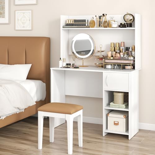 Tangkula Computer Desk with Hutch, Home Office Desk with Raised Display Shelf & 2 Open Shelves, Cabinet with Door, Cable Management Holes, Modern Laptop PC Desk, Study Writing Desk for Bedroom Tangkula