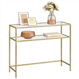 VASAGLE 39.4 Inch Console Sofa Table, Modern Entryway Table, Tempered Glass Table, Metal Frame, 2 Shelves, Adjustable Feet, for Living Room, Hallway, Gold Color ULGT025A01 VASAGLE