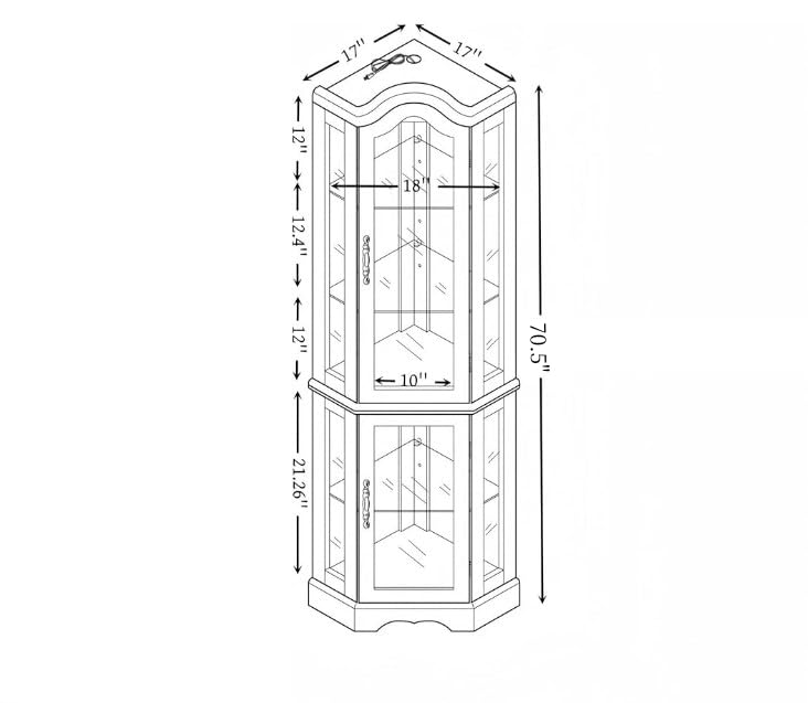 Eyisean Lighted Corner Display Curio Cabinet, 70.5" Tall Wooden China Cabinet with Tempered Glass Doors, Bar and Liquor Storage Area with 5 Shelves, Rack for Living Room (Oak) Eyisean
