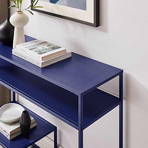 Walker Edison Modern Metal and Wood Tiered Entry Table, 42 Inch, Blue - WoodArtSupply