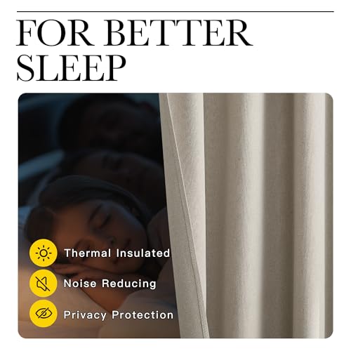 NICETOWN 100% Blackout Linen Curtain for Patio Sliding Door, W100 x L84 in Room Divider Curtain for Bedromm, 2-Sided Faux Linen Physical Shading Thermal Insulated Privacy Drape, Natural, 1 Panel NICETOWN