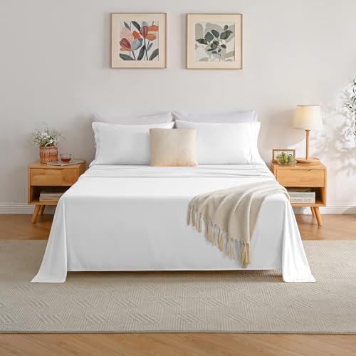 Yibeizi Twin Sheets Set, White Cooling Hypoallergenic Microfiber Single Bed Sheets, Soft Oeko-Tex Extra Deep Pocket Sheets & Pillowcases Wrinkle Free Bedsheets Yibeizi