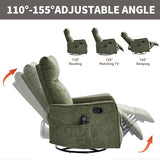 High Back Massage Recliner with Heat - Swivel Rocking Chair for Small Spaces, Manual Lazy Boy Recliner for Adults, Perfect for Living Room & Bedroom, Soft Fabric (Antique Green)