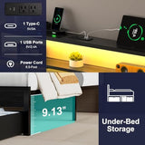 Aelawe Twin Bed Frames with Storage Drawer, Platform Bed with Charging Station and LED Lights, Upholstered Headboard with 2-Tier Storage Shelves, No Box Spring Needed Aelawe