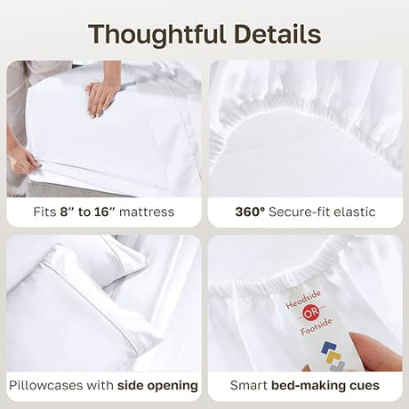 California Design Den Full Size Bed Sheets Set - Soft 400 Thread Count Sateen, Natural 100% Cotton Sheets Full Size Bed Set, Deep Pockets for a Snug Fit, Durable Bedding - White California Design Den
