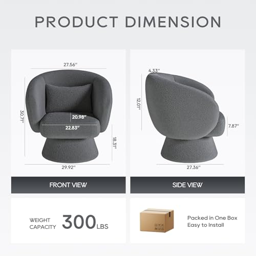 Swivel Accent Chair, Modern Upholstered Barrel Chair with 360° Swivel, Soft Teddy Fabric & Extra Lumbar Pillow, Stylish Round Accent Chair for Living Room, Bedroom, Nursery – Darkgrey,2PC COLAMY