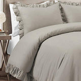 Lush Decor Reyna Ruffle Cotton Duvet Cover Set 3 Piece Set Full/ Queen, Gray - Queen Size Bedding Set - Gray Duvet Queen- Ruffled Bedding - Coquette Decor Lush Decor