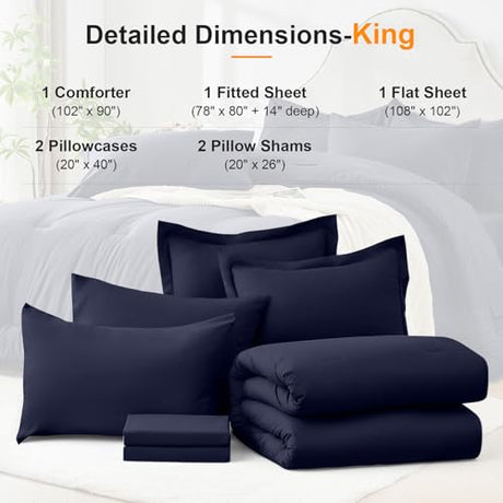 Easthome Queen Comforter Set 7 Piece - Soft Bed in a Bag Queen Size Comforter Sets, Cozy Bedding Sets with Down Alternative Comforter, Flat Sheet, Fitted Sheet, 2 Pillowcases & 2 Shams, Navy Blue Easthome
