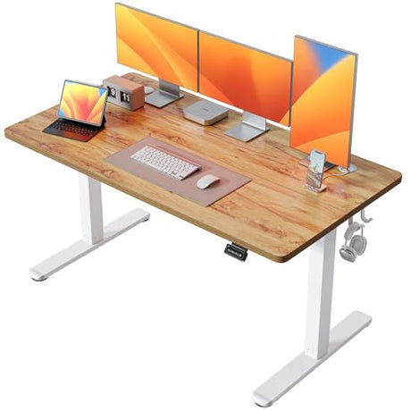 FEZIBO Standing Desk, 55 × 24 Inches Electric Height Adjustable, Sit and Stand Up, Computer Office Desk with Splice Board, Light Rustic FEZIBO