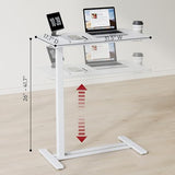 SANODESK Mobile Standing Desk with Hidden Wheels,Pneumatic Laptop Desk Rolling Computer Cart Movable Height Adjustable Small Sit Stand Desk for Home Office(31.5" W x 15.7" D,White) SANODESK