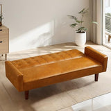 liuyouhom 74" Futon Sofa Bed, Mid Century Modern Futon Couch, Small Sofa Cama, Loveseat, Small Couches for Living Room, Office(Faux Leather, Brown)