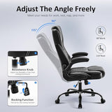 amseatec Office Chair, Executive PU Leather Chair Home Office Desk Chairs, Ergonomic Computer Desk Chair with Adjustable Flip-Up Arms, Lumbar Support Swivel Task Chair with Rocking Function (Black) amseatec