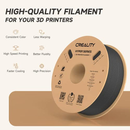 Official Creality Hyper PLA Filament 1.75mm, High Speed PLA 30-600mm/s 3D Printer Filament PLA, Dimensional Accuracy +/-0.02mm, Fit Most FDM 3D Printers，1KG(2.2lbs) Spool Black - WoodArtSupply