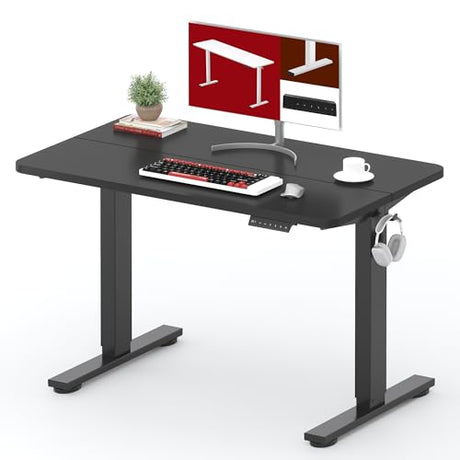 SANODESK Height Adjustable Electric Standing Desk 40x24 Inches, Sit Stand Desk with Splice Board for Home Office, Ergonomic Computer Workstation, Study & Gaming, Black Frame/Black Top SANODESK