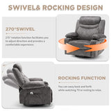 linting Oversized Power Swivel Rocker Recliner Chair with Cup Holder, Fabric Electric Rocking Glider Chair Power Recliner Chair with Heat and Massage USB Port, Grey