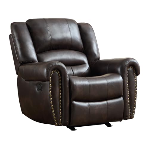 CANMOV Rocker Recliner Chair, Leather Recliner Chair with Overstuffed Backrest and Armrests, Manual Single Sofa for Living Room,Bedroom, Dark Brown