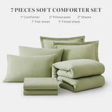 WRENSONGE King Size Comforter Set- 7 Pieces Soft Sage Green Bed in a Bag King with Fitted Sheet, Flat Sheet, 2 Pillow Shams, and 2 Pillowcases- Warm Bed Set for All Season WRENSONGE