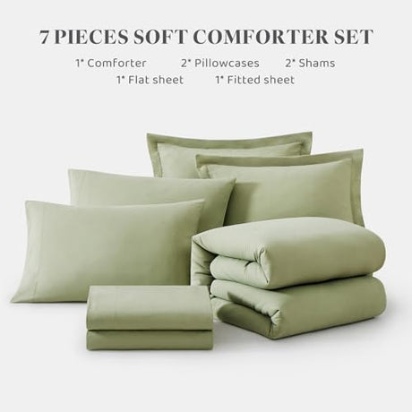WRENSONGE Full Size Comforter Set- 7 Pieces Sage Green Bed in a Bag Full Size Comforter with Fitted Sheet, Flat Sheet, 2 Pillow Shams, 2 Pillowcases, Warm Bedding Sets for All Season WRENSONGE