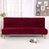 MIFXIN Armless Sofa Bed Cover Stretch Futon Slipcover Plush Thicker Solid Color 3 Seat Full Folding Sofa Couch Futon Furniture Protector Cover Without Armrests (Red) MIFXIN