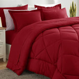 CozyLux King Size Comforter Set Dark Red - 7 Pieces Bed in a Bag King, Luxury Soft Bed Set for All Seasons, Bedding Set with Down Alternative Comforter, Sheets, Pillowcases & Shams