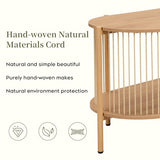 Yechen Boho Natural Hand-woven Rope TV Stand for Up to 65" TV, Mid-Century Modern TV Console, Wooden Oval Entertainment Center for Living Room, Media Console with Storage Shelf and Sturdy Steel Legs Yechen