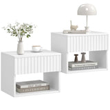 AURINEST Floating Nightstand Set of 2, Modern Wall Mounted Bedside Tables with Fluted Drawer, Night Stand Small End Table with Open Storage Shelf for Bedroom, Living Room, Small Spaces, White AURINEST