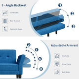 IDEALHOUSE 89" Futon Sofa Bed, Convertible Sleeper Sofa with Adjustable Backrest & Armrest, Modern Futon Couch Bed, Loveseat Sleeper for Living Room Bedroom Apartments, Blue IDEALHOUSE